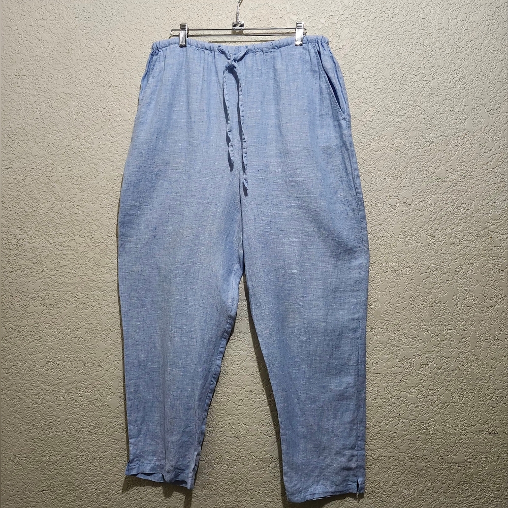 Karen Kane Light Blue 100% Linen Casual Drawstring Pants